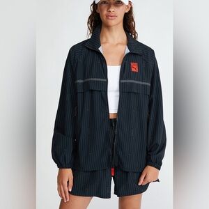 Puma Vogue X Woven Striped FullZip Jacket Womens Black Casual Athletic Outerwear